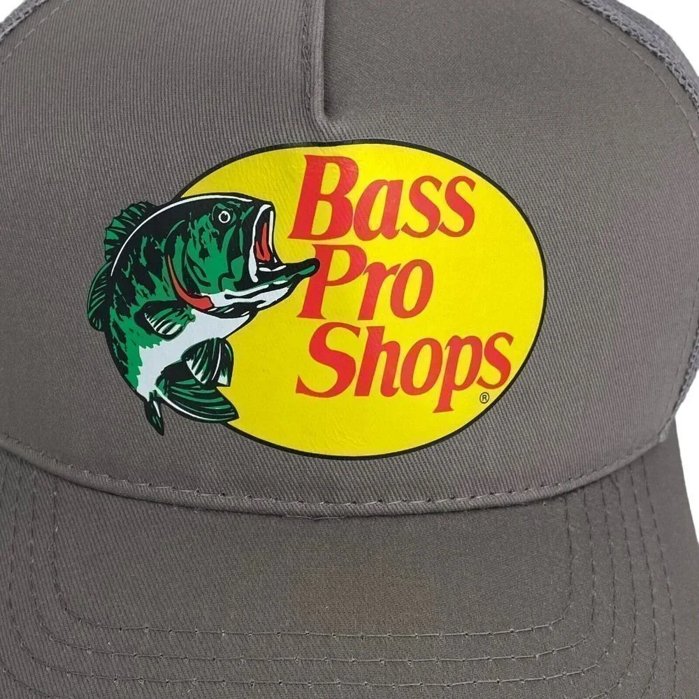 Bass Pro Shops Grey Printed Logo Trucker Mesh Hat Snapback Closure NEW - Picture 5 of 9